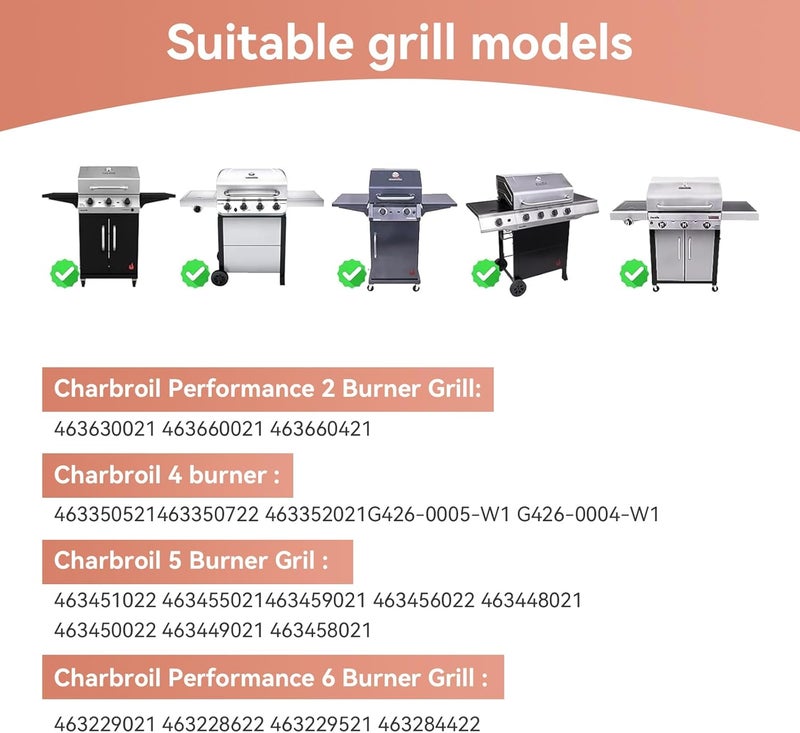 Gcostar شبكات طهي من الحديد الزهر لطراز Charbroil Performance 463448021 463449021 463466522 463455021 للشواية ذات 5 شعلات، 17 بوصة - Image 3